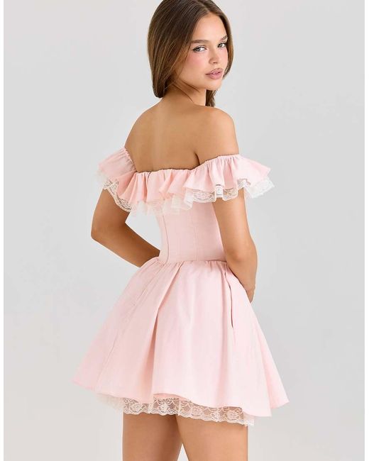 House Of Cb Pink Jaide Stretch Cotton Off Shoulder Corset Mini Dress
