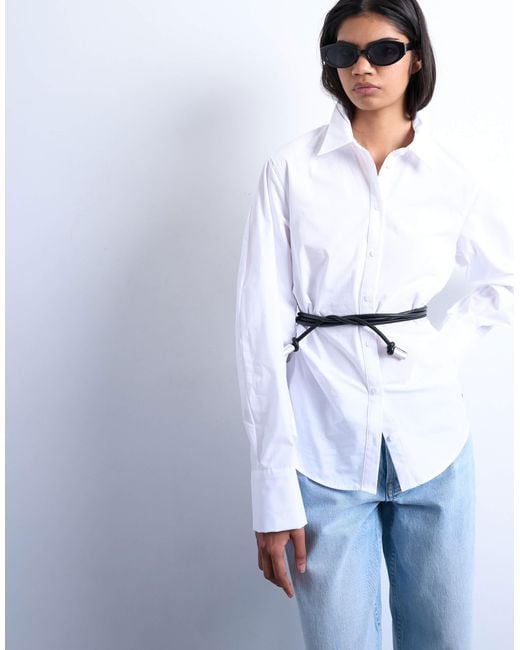 Chemise à manches longues et taille cintrée TOPSHOP en coloris White