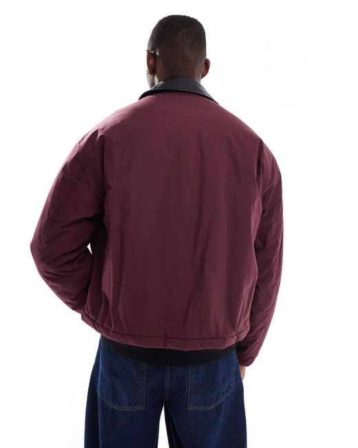 ASOS Red Harrington Jacket With Faux Leather Collar for men