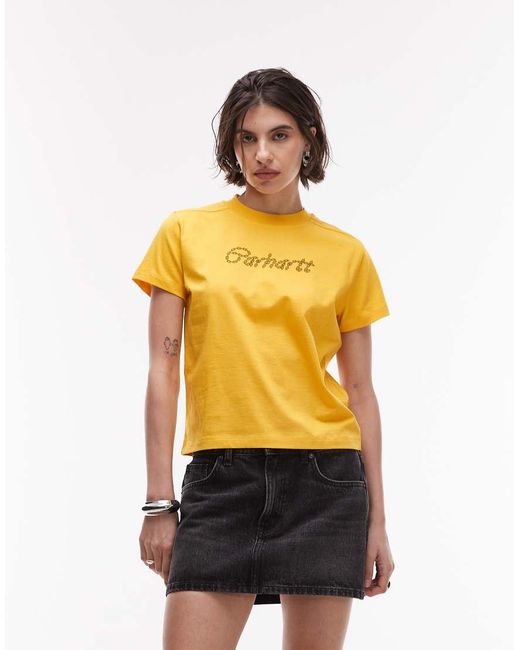 Carhartt T-Shirt Met Print Met Schakels Op De Achterkant in het Orange