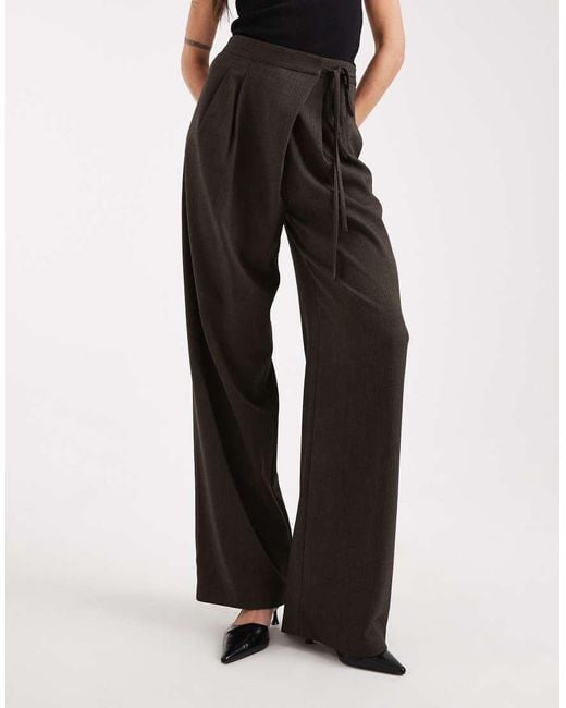 ASOS Black Tall Tailored Wide Leg Trousers With Wrap Tie Detail