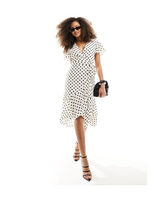 Style Cheat White Wrap Midi Dress With Frill Detail