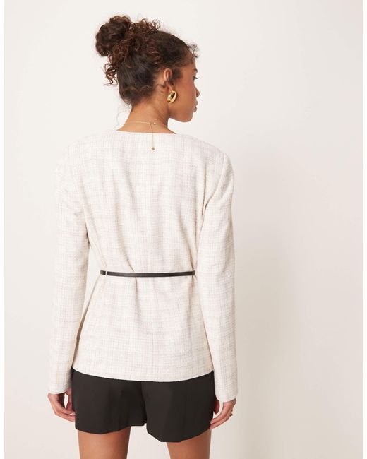 ASOS Natural Boucle Scoop Neck Belted Blazer