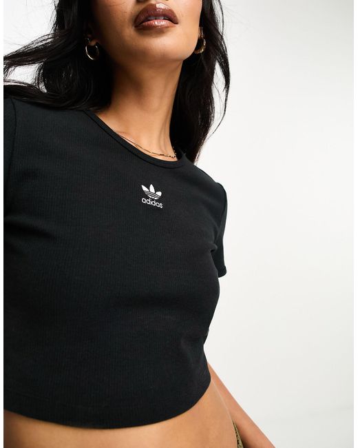 Adidas Originals Essential - Geribbeld Cropped T-shirt in het Black