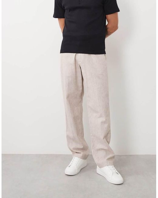 Abercrombie & Fitch Gray Cotton Linen Blend Relaxed Straight Fit Smart Trousers for men