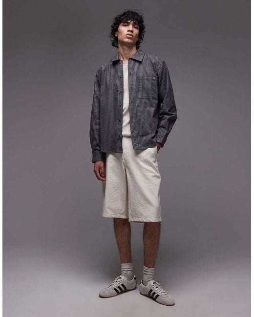 Dickies Gray Lima Pinstripe Oversized Shirt for men