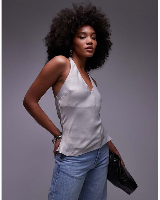 ASOS White Satin Scoop Halter Neck Cami Top