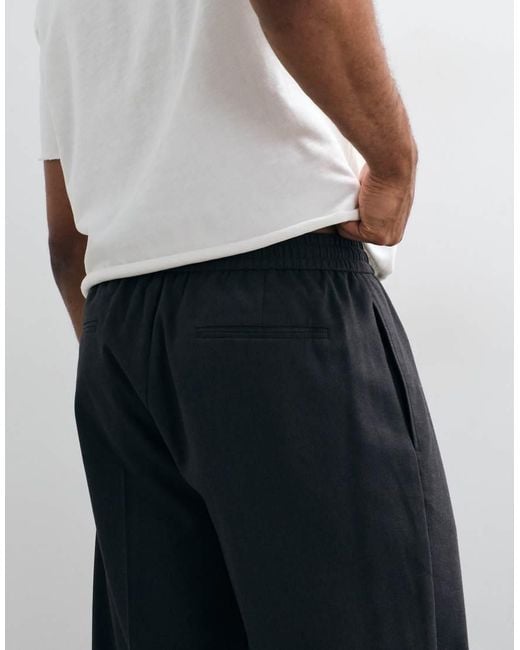 ASOS Black Smart Oversized Tapered Flannel Trousers for men