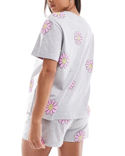ASOS White Flower Oversized Tee & Short Pajama Set