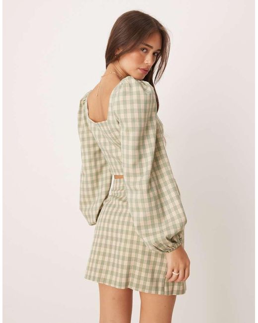 Glamorous Brown Puff Sleeve Square Neck Crop Top