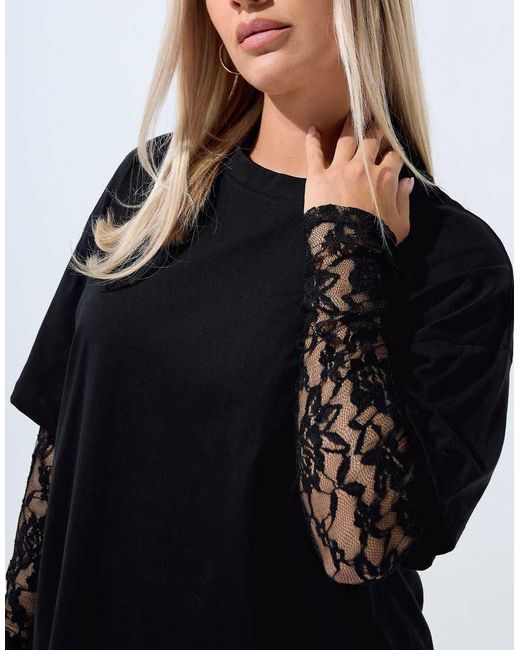Yours Clothing Black Lace Long Sleeve T-Shirt