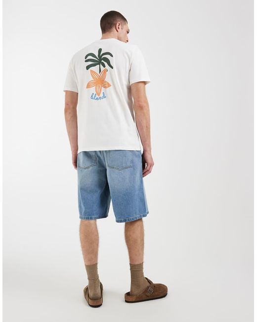 Blend White 100% Cotton Regular Fit T-shirt With Palm Tree Back Print for men