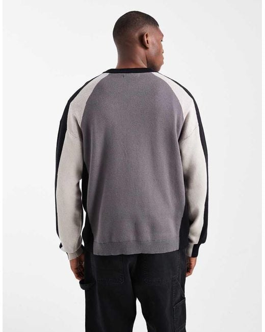 Cotton On Gray Long Sleeve Paneled Crew Neck T-shirt for men