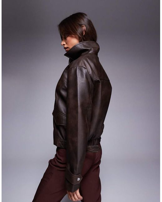 River Island Brown Distressed Bomber Jacket