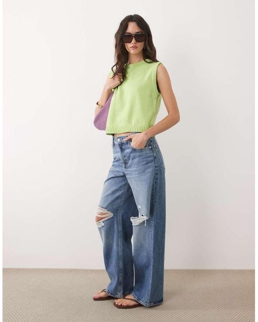 ASOS Green Knitted Cotton Blend Tank Top