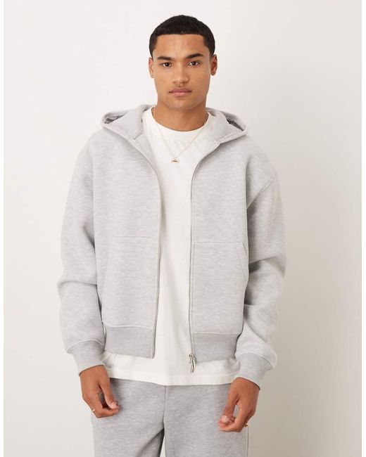 ASOS Gray Heavyweight Boxy Relaxed Zip Through Hoodie for men
