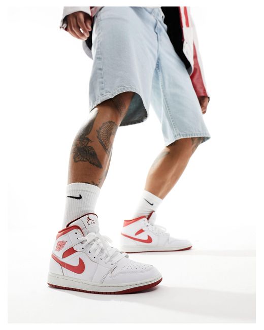 Air - 1 - baskets mi-hautes - et rouge Nike pour homme en coloris White