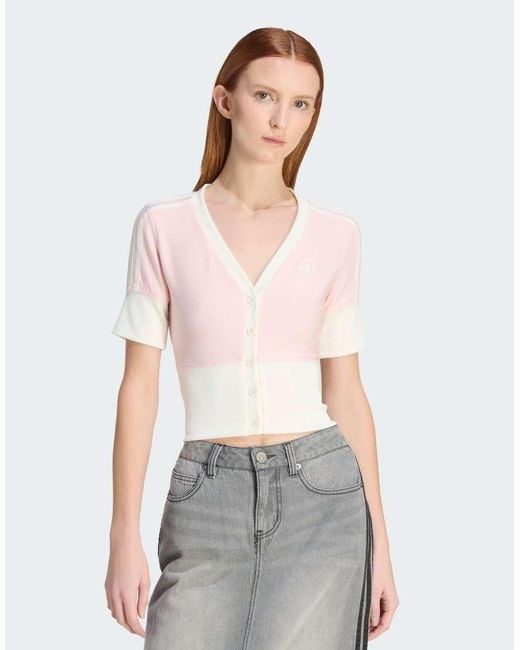 Adidas Originals White V-Neck Shirt With Buttons