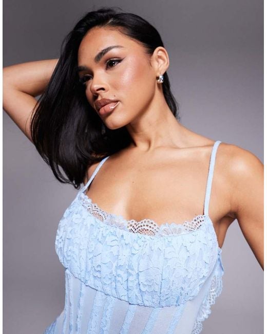 Murci Blue Exclusive Lace Corset Detail Cami Maxi Dress