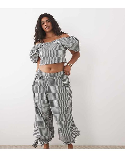 ASOS Gray Curve Gingham Balloon Pants With Tie Cuff - Part Of A Set
