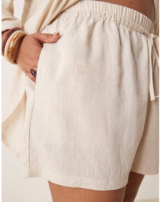 ASOS Natural Curve Pull On Shorts With Linen Co-ord