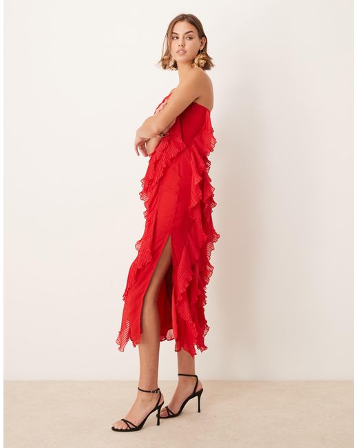 Pretty Lavish Red Strapless Ruffle Maxi Dress