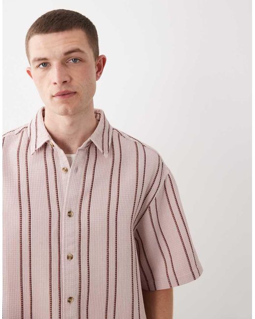 ASOS Pink Oversized Waffle Textured Stripe Shirt for men