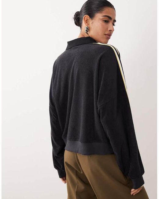 Adidas Originals Black Terry Towel V Neck Long Sleeves Polo Shirt