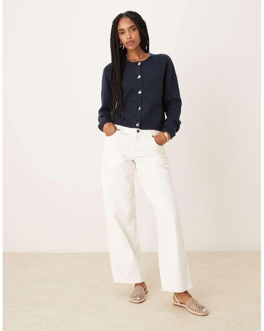 Brave Soul Blue Crew Neck Cardigan With Contrast Buttons