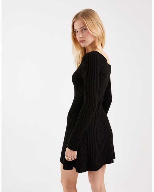 Miss Selfridge Black Knitted Off Shoulder Flippy Mini Dress