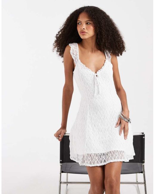 Hollister White Lace Tie Front Floaty Mini Dress