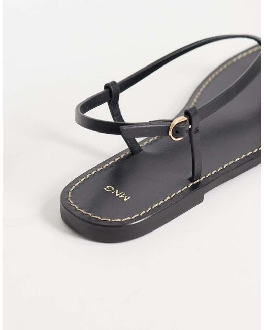 Mango Black 100% Leather Strappy Flat Sandals
