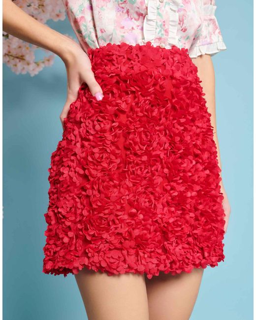 Sister Jane Red Floral Textu Mini Skirt