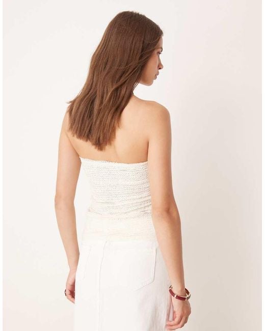 ASOS White Crochet Semi Sheer Long-Line Bandeau Top
