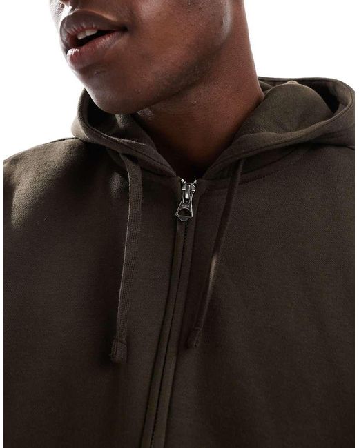 Weekday Black Boxy Fit Jersey Zip Through Hoodie for men