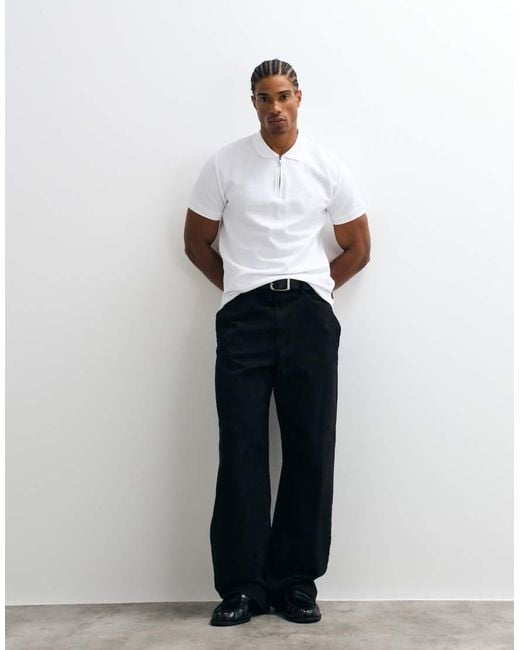 French Connection White Ottoman Quarter Zip Polo Shirt for men