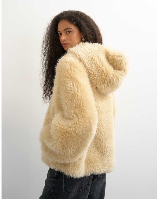 TOPSHOP Natural Faux Fur Zip Through Hooded Jacket