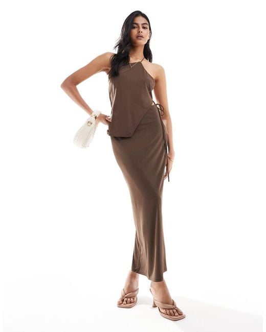 Pull&Bear Brown Side Tie Up Detail Maxi Skirt Co-ord
