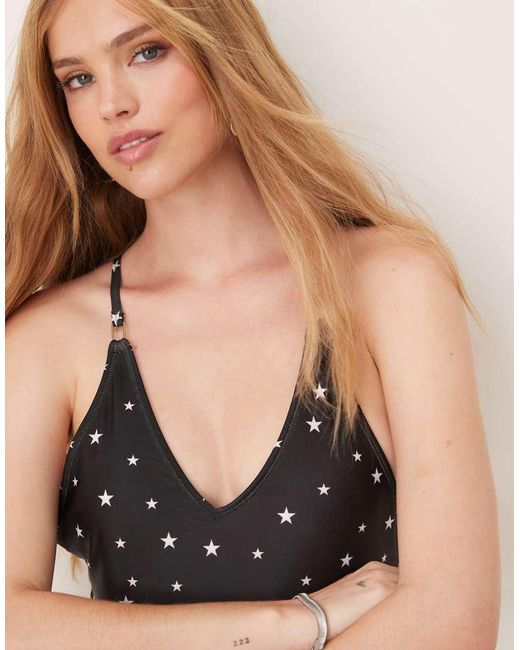 Costume Da Bagno Intero Nero Con Stelle Scintillanti di OOSC in Black