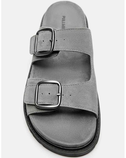 Pull&Bear White Leather Buckle Sandals for men