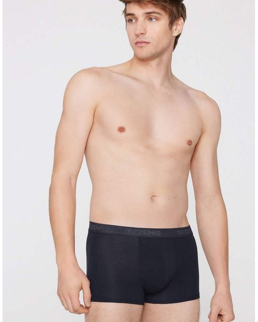 Tezenis Blue Stretch Viscose Boxers With Logo Elastic for men