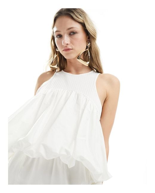 ASOS White – geripptes minikleid aus baumwolle mit ringerrücken und ballon-detail
