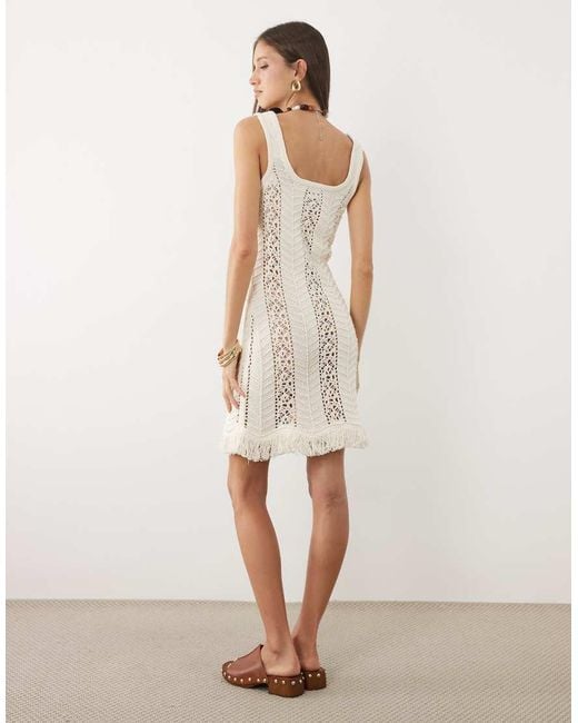 ASOS White Crochet Knit Fringe Mini Dress