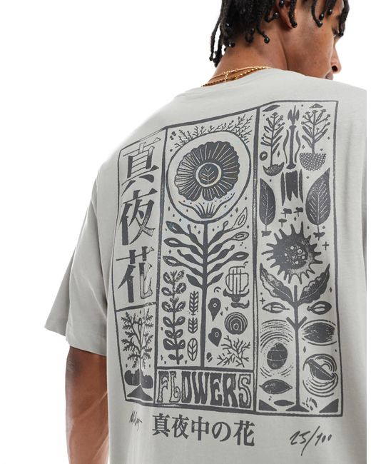 Only & Sons Gray Oversized Fit T-shirt With Block Back Print for men