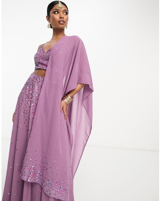 Maya Purple Lehenga 3d Sequin Dupatta