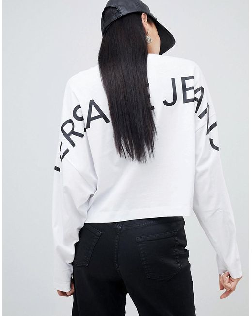 Versace Jeans White Batwing Long Sleeve Top With Back Logo