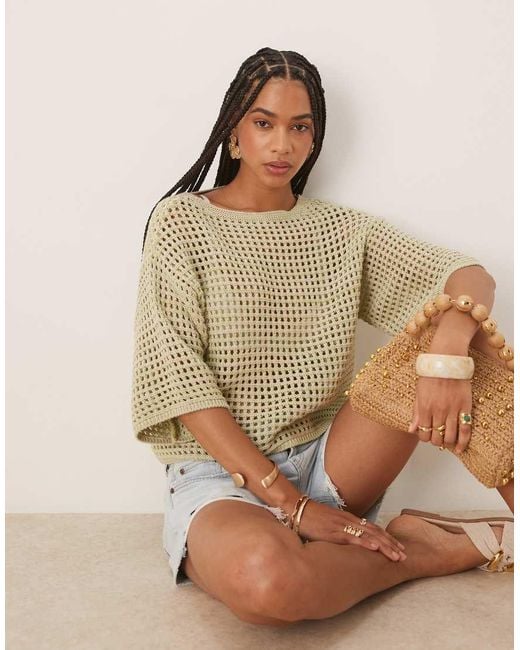 ASOS Natural Knitted Relaxed Open Stitch T-shirt