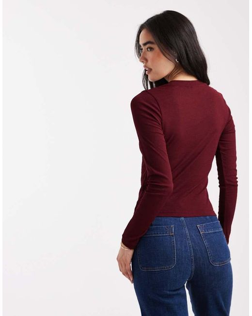 ASOS Textured Mesh Long Sleeve Top With Side Ruching Detail
