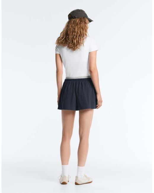 Oysho Blue Pinstripe Cotton Pique Shorts