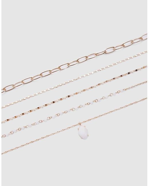 Stradivarius Brown Pack Of 5 Pink Stone Charm Necklaces